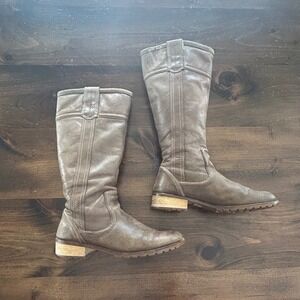 Timberland Womens 10M Tall Leather Riding Boots Grey 63665 Lug Sole Distressed